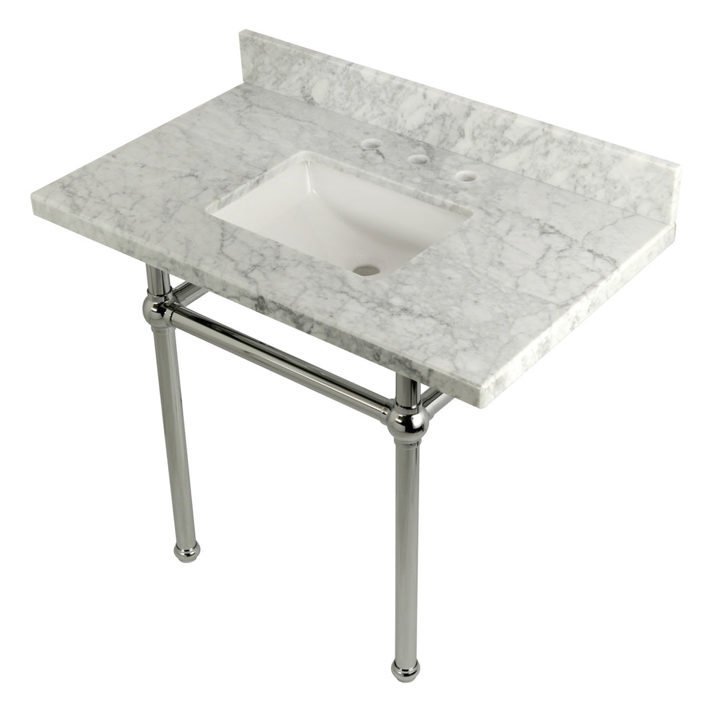 Templeton 36-Inch Carrara Marble Vanity Top with Brass Legs (8-Inch, 3-Hole)