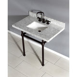 Templeton 36-Inch Carrara Marble Vanity Top with Brass Legs (8-Inch, 3-Hole)