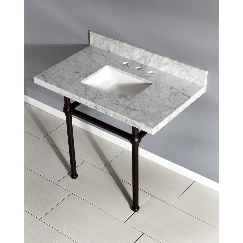 Templeton 36-Inch Carrara Marble Vanity Top with Brass Legs (8-Inch, 3-Hole)