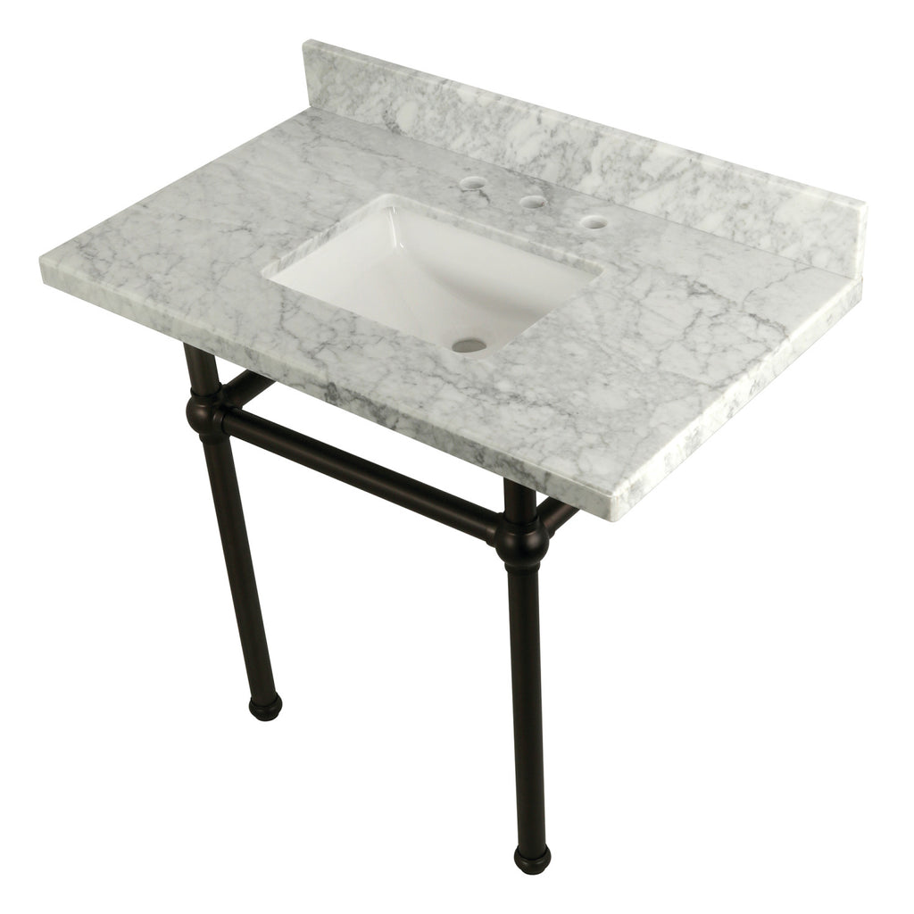 Templeton 36-Inch Carrara Marble Vanity Top with Brass Legs (8-Inch, 3-Hole)