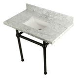 Templeton 36-Inch Carrara Marble Vanity Top with Brass Legs (8-Inch, 3-Hole)