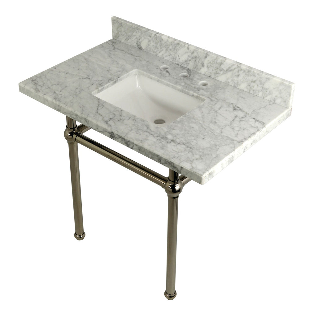 Templeton 36-Inch Carrara Marble Vanity Top with Brass Legs (8-Inch, 3-Hole)