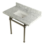 Templeton 36-Inch Carrara Marble Vanity Top with Brass Legs (8-Inch, 3-Hole)