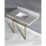 Templeton 36-Inch Carrara Marble Vanity Top with Brass Legs (8-Inch, 3-Hole)