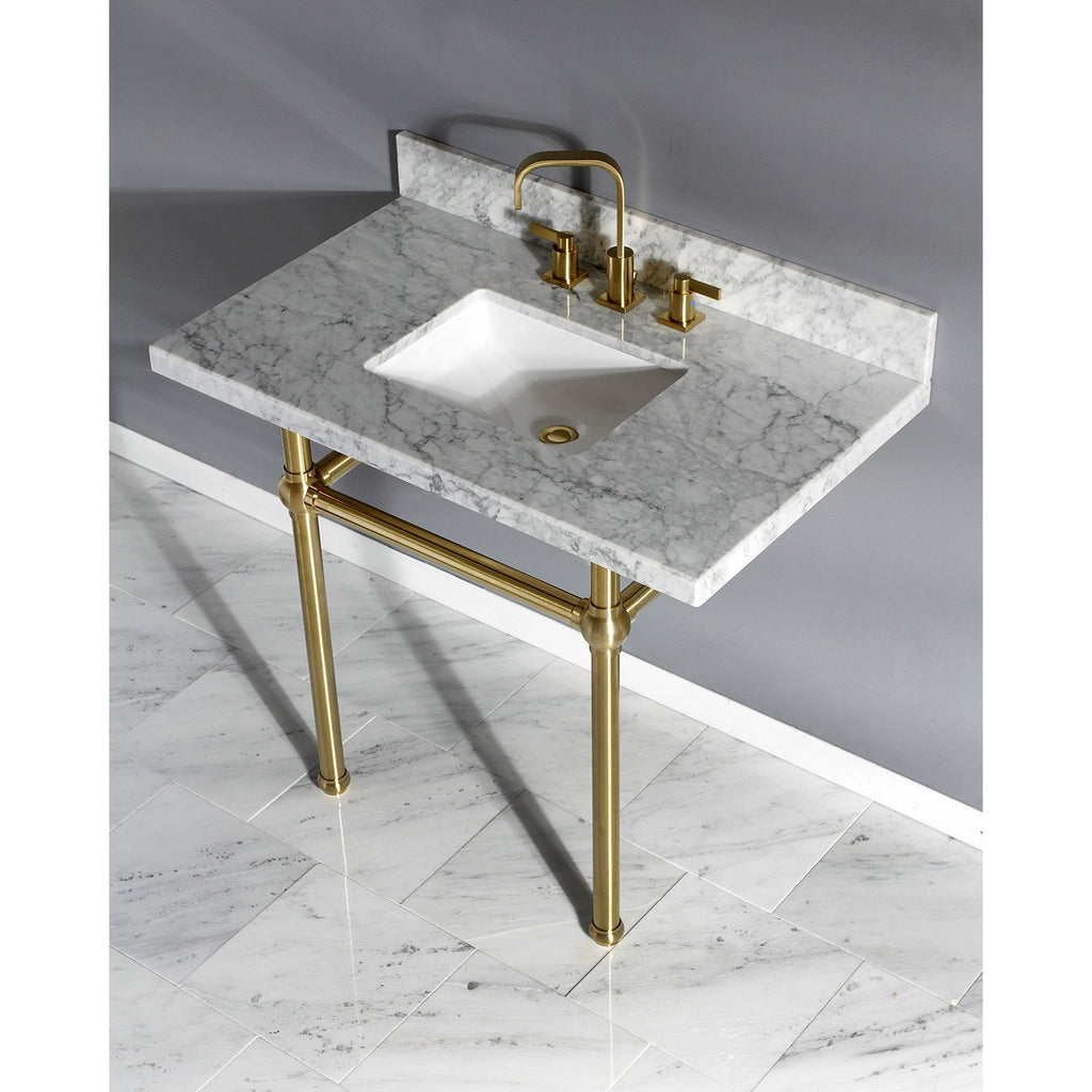 Templeton 36-Inch Carrara Marble Vanity Top with Brass Legs (8-Inch, 3-Hole)