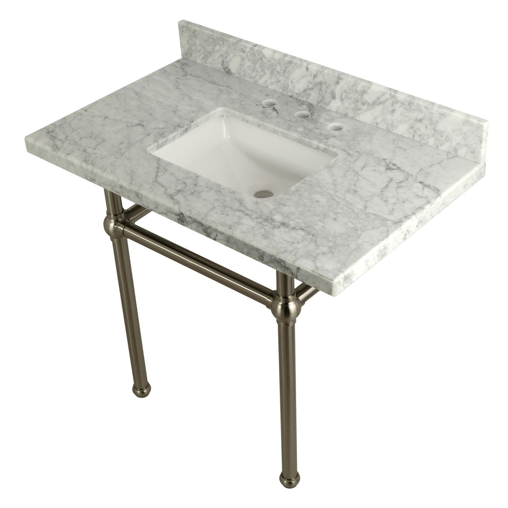 Templeton 36-Inch Carrara Marble Vanity Top with Brass Legs (8-Inch, 3-Hole)