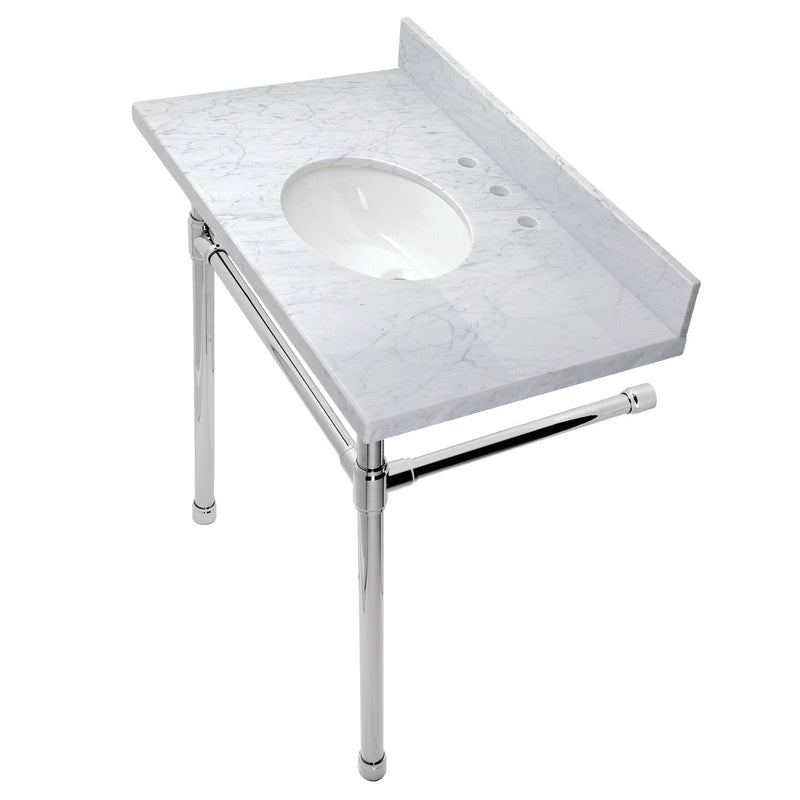 Dreyfuss 36-Inch Carrara Marble Vanity Top with Stainless Steel Legs (8-Inch, 3-Hole)