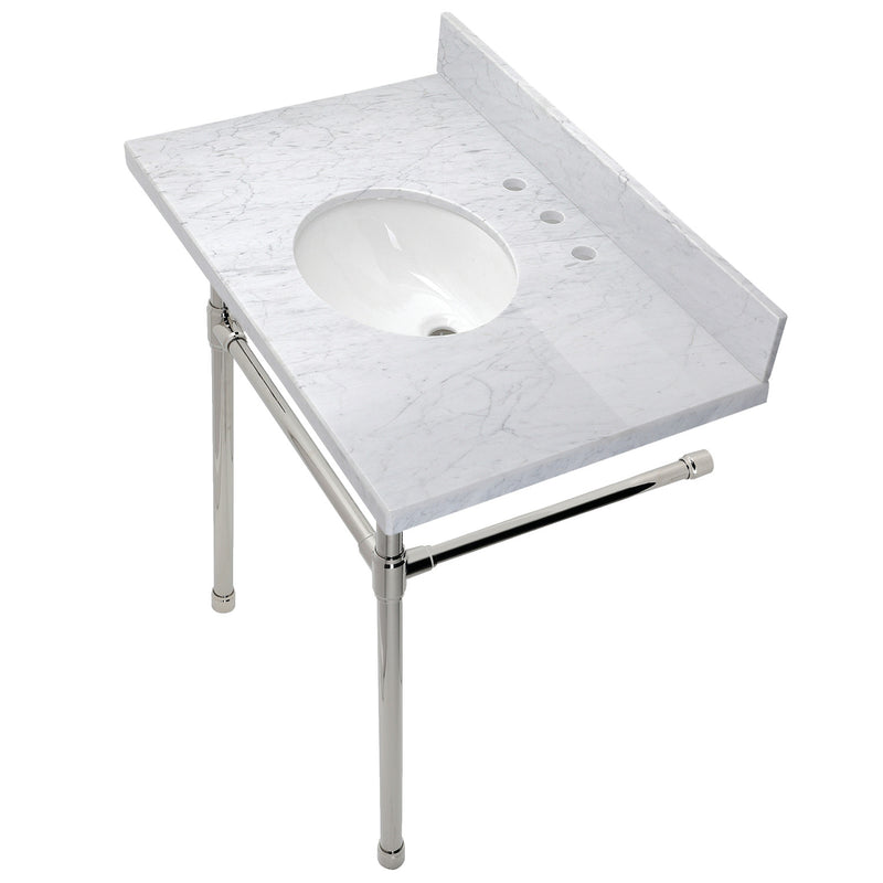 Dreyfuss 36-Inch Carrara Marble Vanity Top with Stainless Steel Legs (8-Inch, 3-Hole)