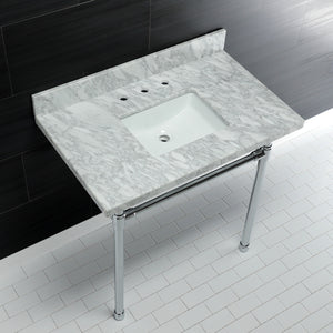 Dreyfuss 36-Inch Carrara Marble Vanity Top with Stainless Steel Legs (8-Inch, 3-Hole)