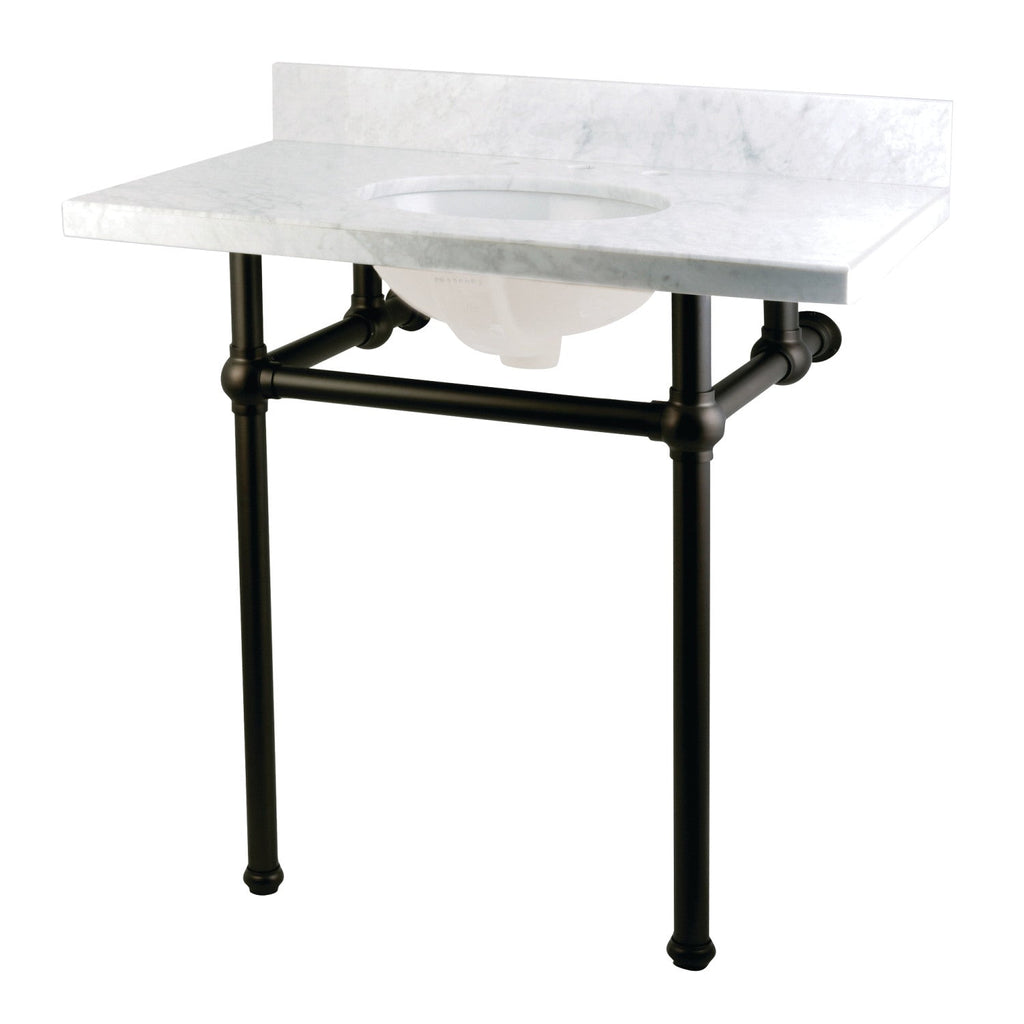 Templeton 36-Inch Carrara Marble Vanity Top with Brass Legs (8-Inch, 3-Hole)