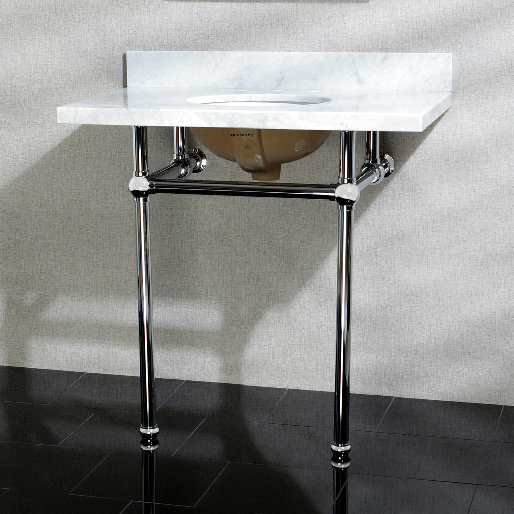 Templeton 36-Inch Carrara Marble Vanity Top with Brass Legs (8-Inch, 3-Hole)