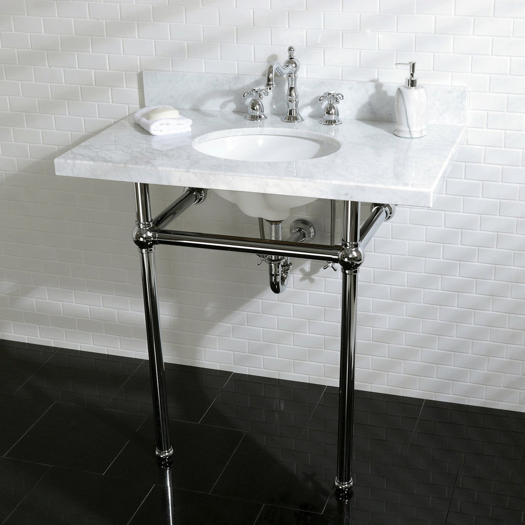 Templeton 36-Inch Carrara Marble Vanity Top with Brass Legs (8-Inch, 3-Hole)