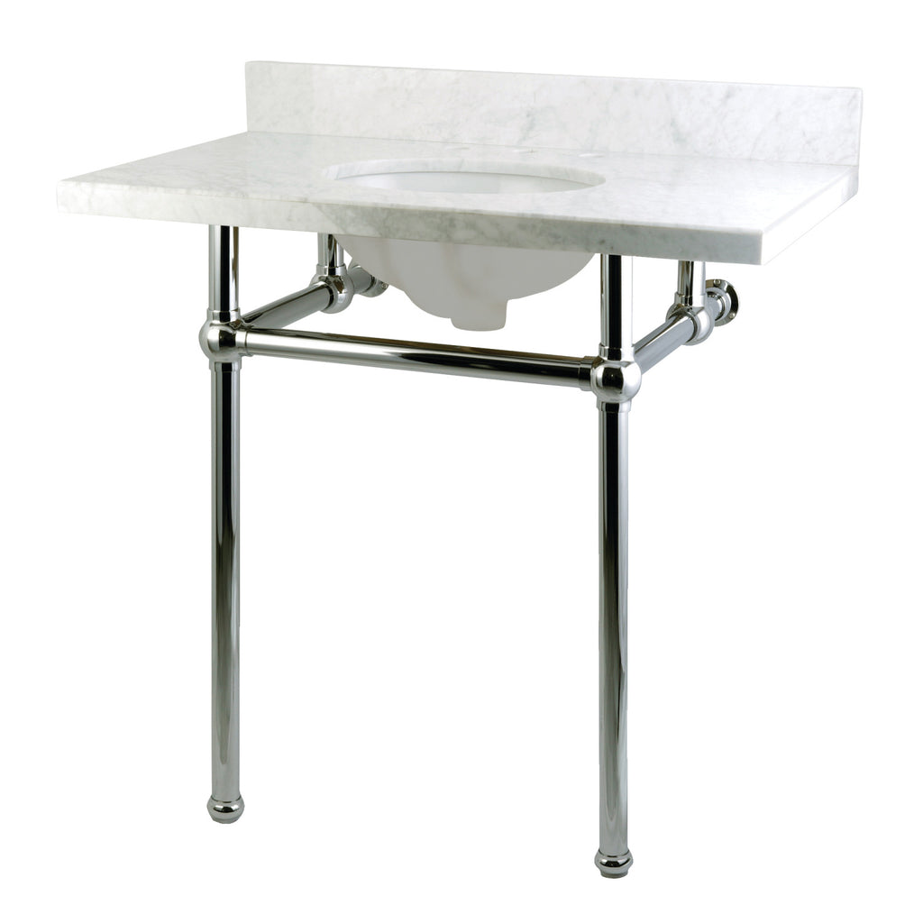 Templeton 36-Inch Carrara Marble Vanity Top with Brass Legs (8-Inch, 3-Hole)