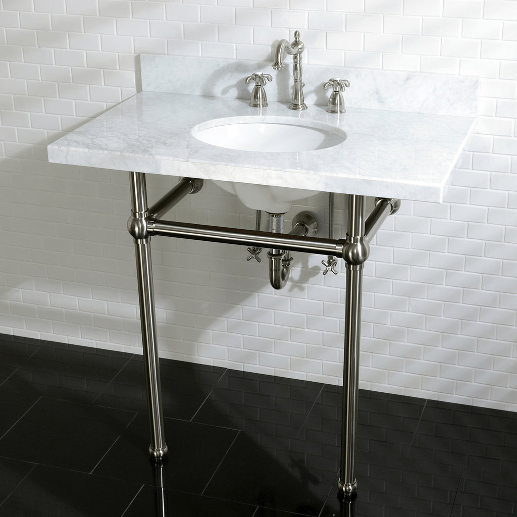 Templeton 36-Inch Carrara Marble Vanity Top with Brass Legs (8-Inch, 3-Hole)
