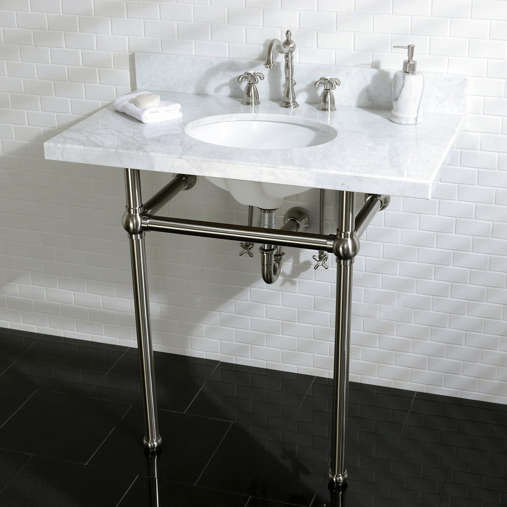 Templeton 36-Inch Carrara Marble Vanity Top with Brass Legs (8-Inch, 3-Hole)