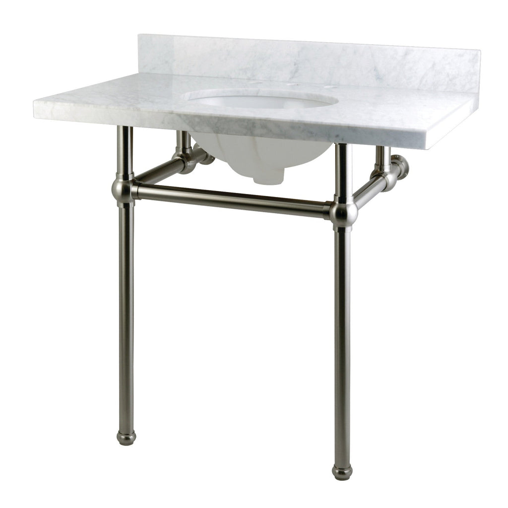 Templeton 36-Inch Carrara Marble Vanity Top with Brass Legs (8-Inch, 3-Hole)