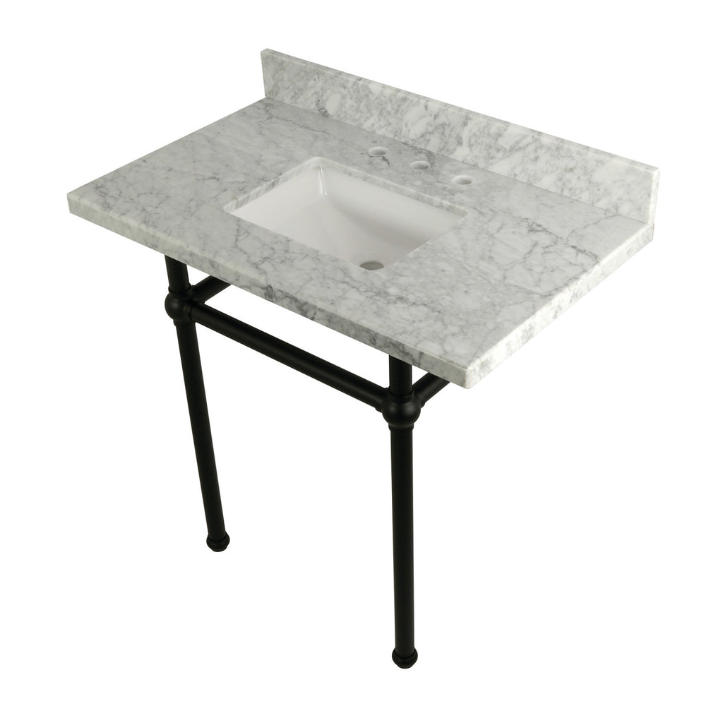 Templeton 36-Inch Carrara Marble Vanity Top with Brass Legs (8-Inch, 3-Hole)