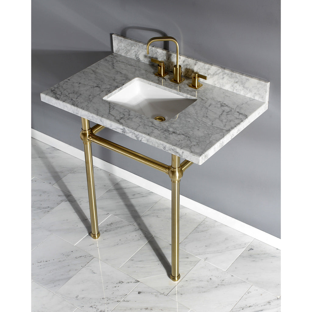 Templeton 36-Inch Carrara Marble Vanity Top with Brass Legs (8-Inch, 3-Hole)