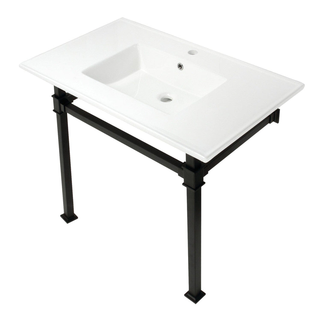 Monarch 37-Inch Ceramic Console Sink with Stainless Steel Legs (1-Hole)