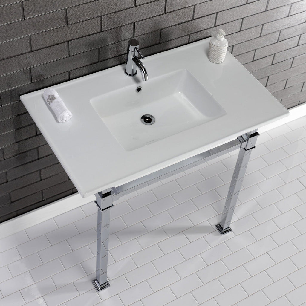 Monarch 37-Inch Ceramic Console Sink with Stainless Steel Legs (1-Hole)
