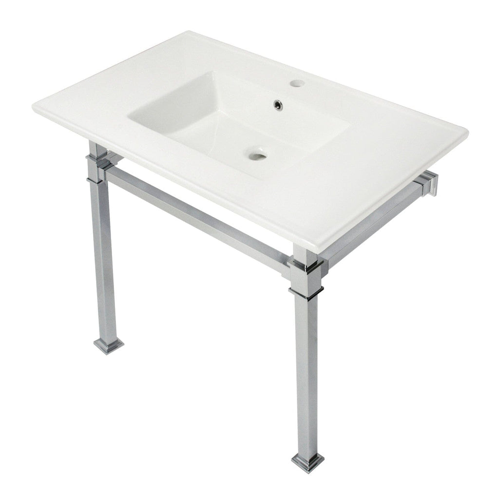 Monarch 37-Inch Ceramic Console Sink with Stainless Steel Legs (1-Hole)