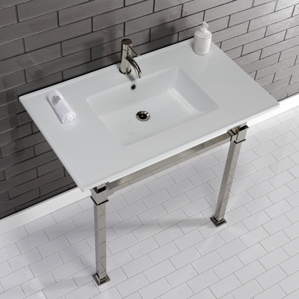 Monarch 37-Inch Ceramic Console Sink with Stainless Steel Legs (1-Hole)