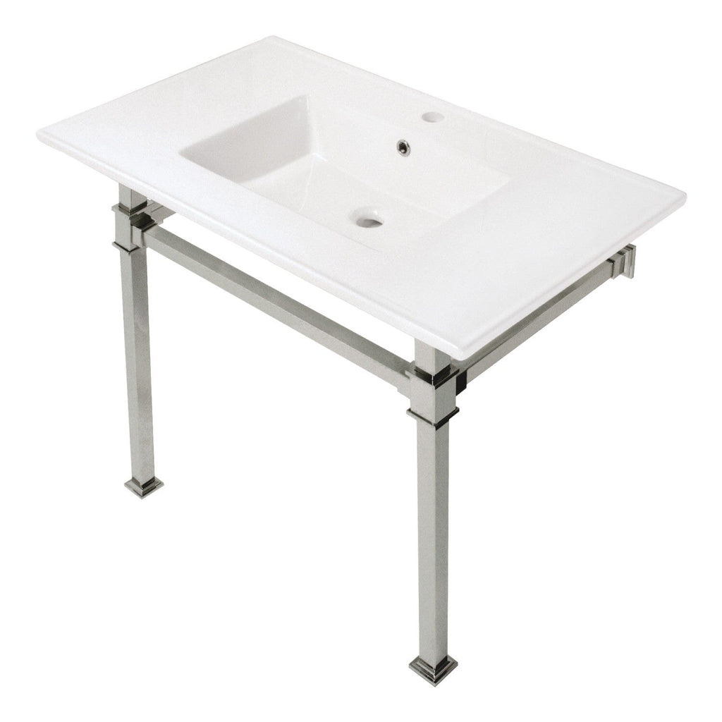 Monarch 37-Inch Ceramic Console Sink with Stainless Steel Legs (1-Hole)