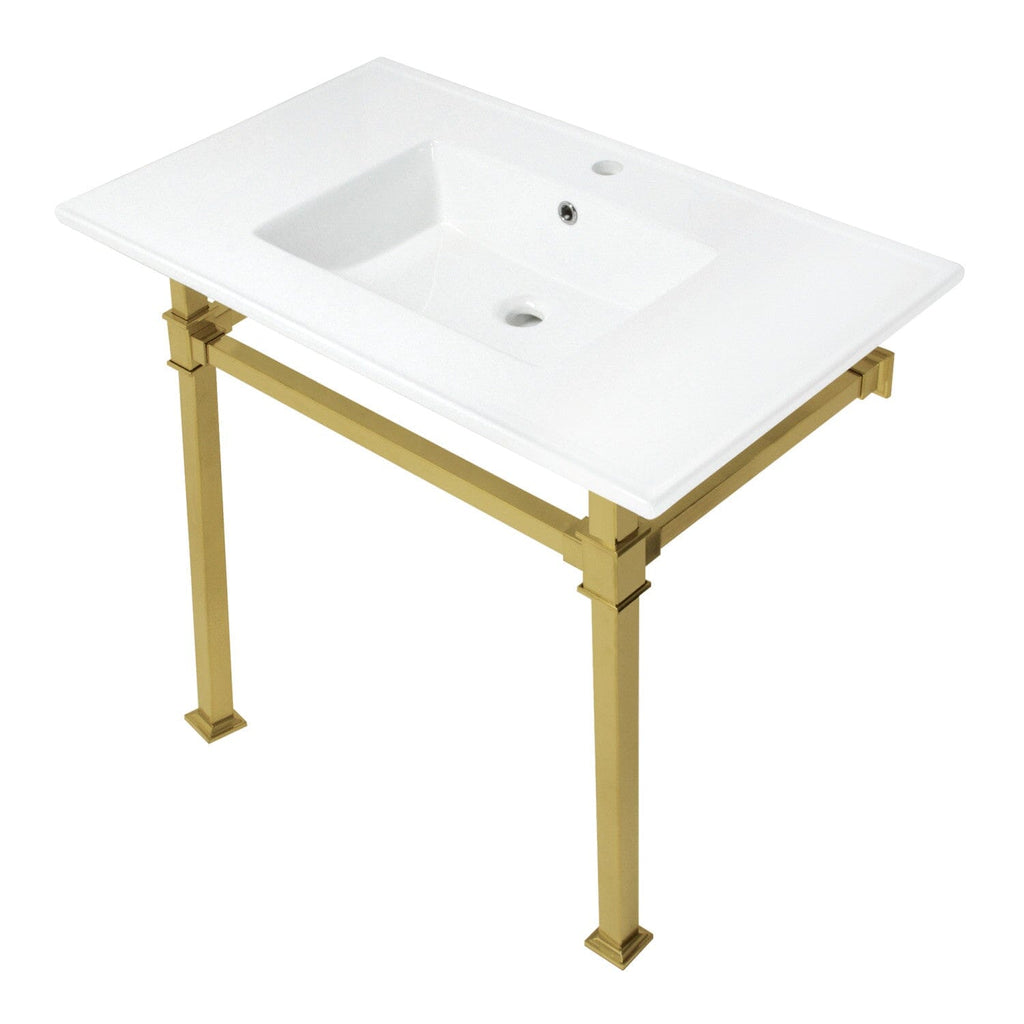 Monarch 37-Inch Ceramic Console Sink with Stainless Steel Legs (1-Hole)