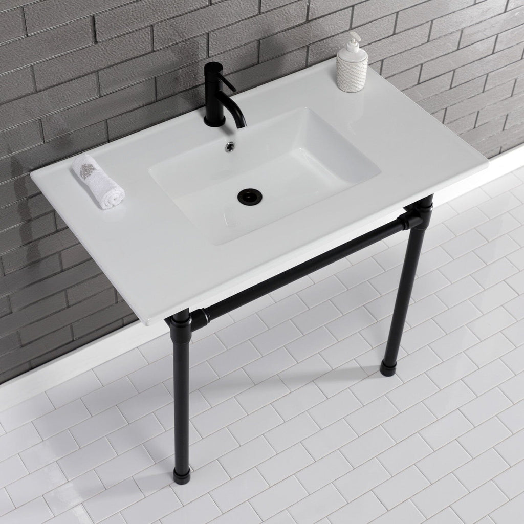 Dreyfuss 37-Inch Ceramic Console Sink with Stainless Steel Legs (1-Hole)