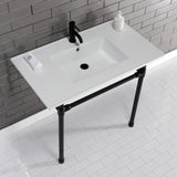 Dreyfuss 37-Inch Ceramic Console Sink with Stainless Steel Legs (1-Hole)