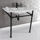 Dreyfuss 37-Inch Ceramic Console Sink with Stainless Steel Legs (1-Hole)