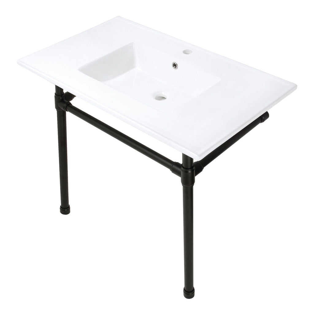 Dreyfuss 37-Inch Ceramic Console Sink with Stainless Steel Legs (1-Hole)