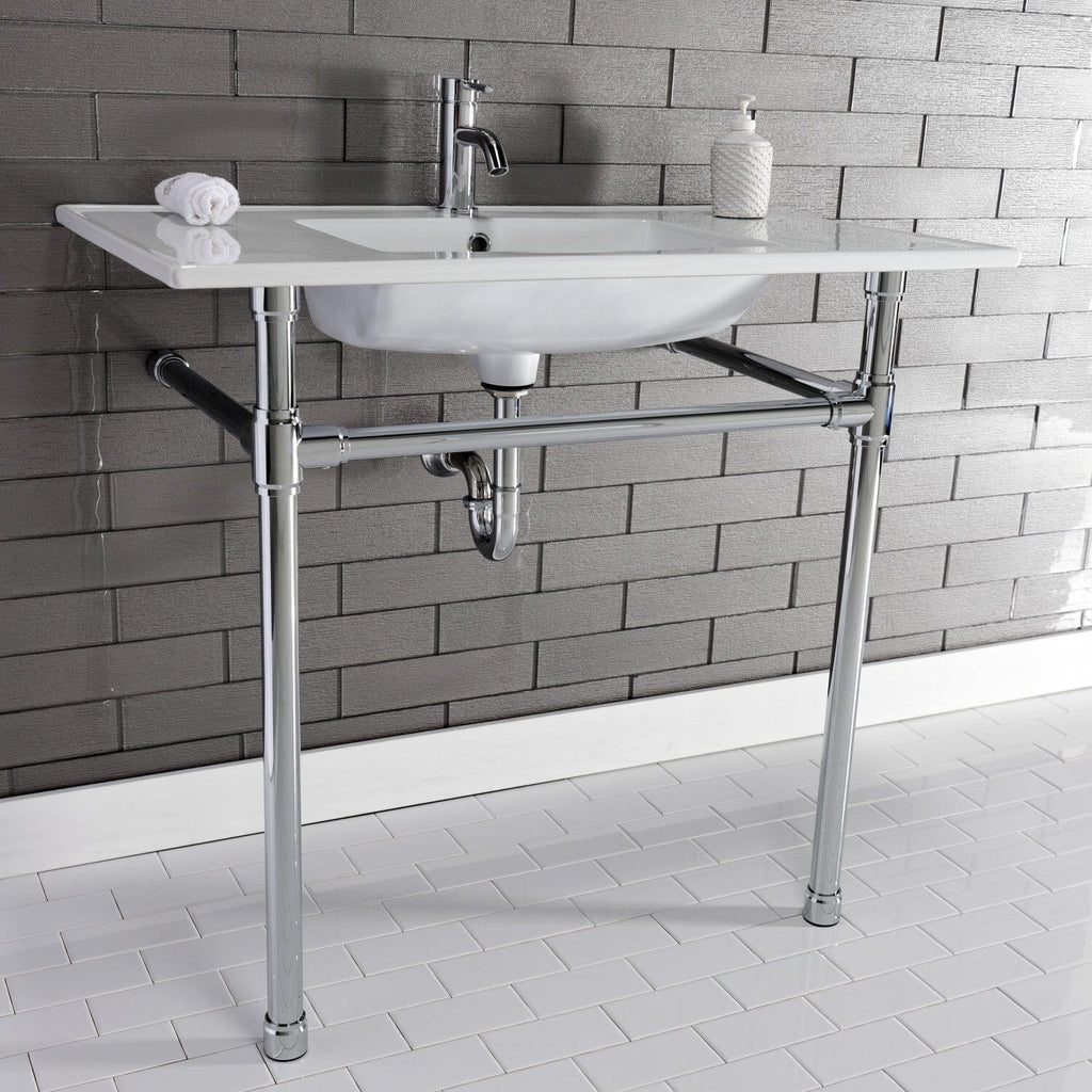 Dreyfuss 37-Inch Ceramic Console Sink with Stainless Steel Legs (1-Hole)