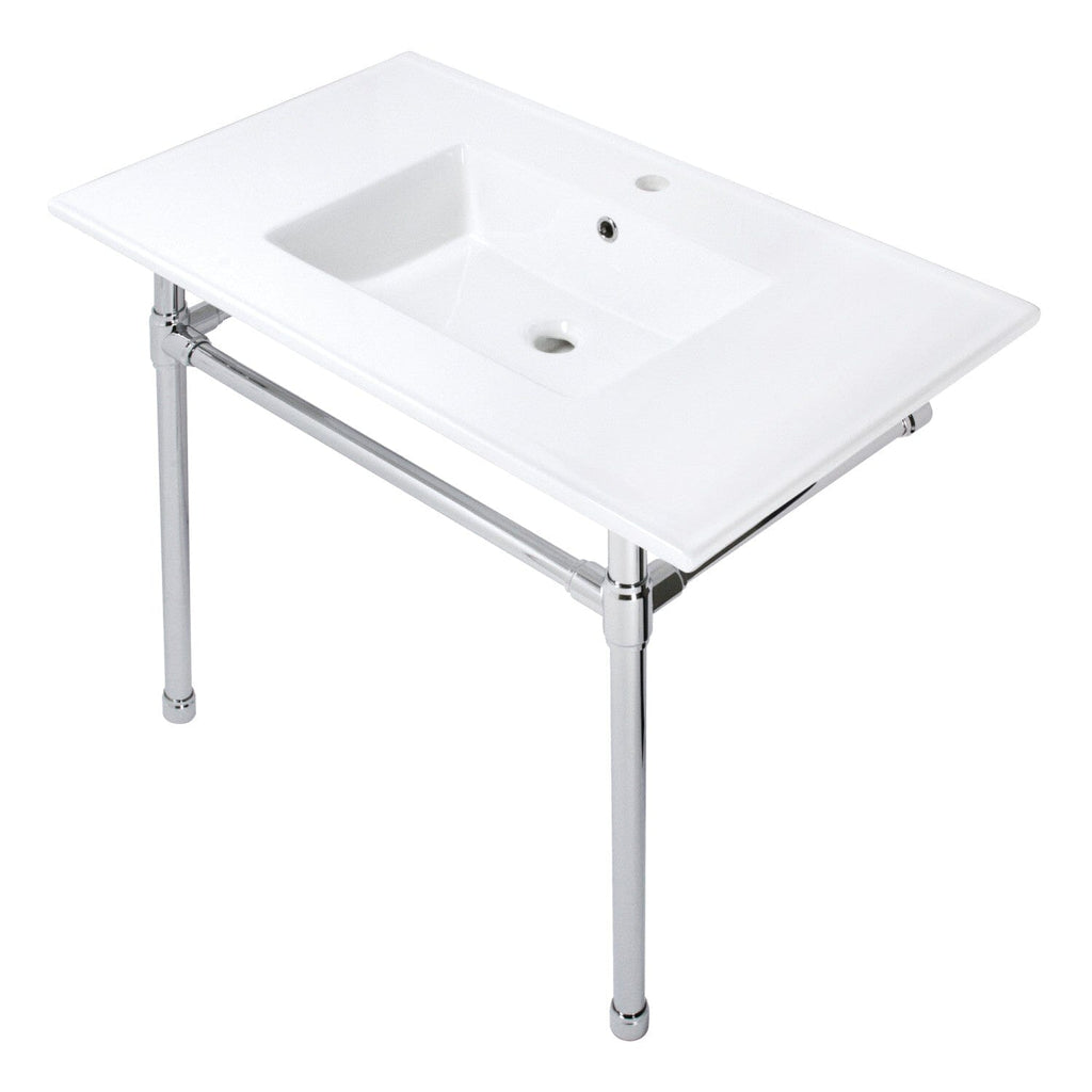 Dreyfuss 37-Inch Ceramic Console Sink with Stainless Steel Legs (1-Hole)