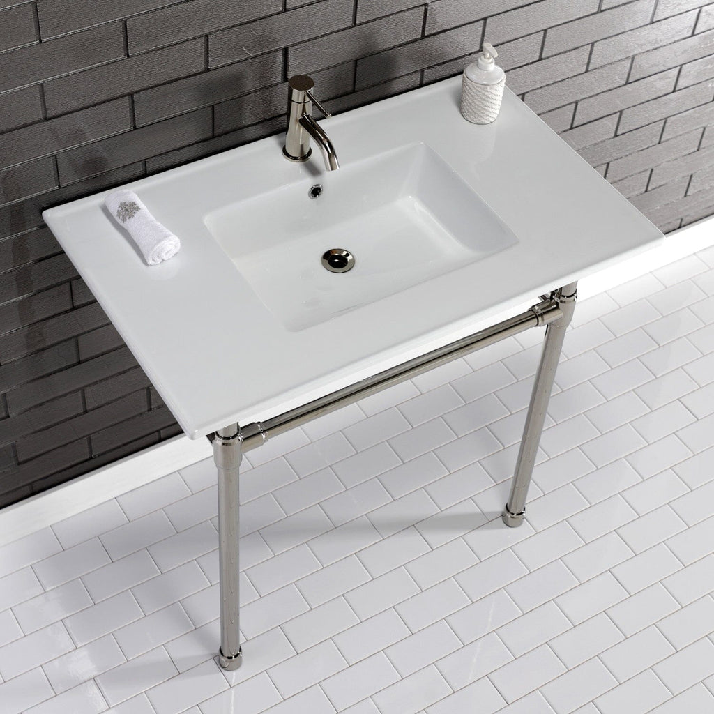 Dreyfuss 37-Inch Ceramic Console Sink with Stainless Steel Legs (1-Hole)