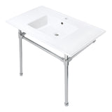Dreyfuss 37-Inch Ceramic Console Sink with Stainless Steel Legs (1-Hole)