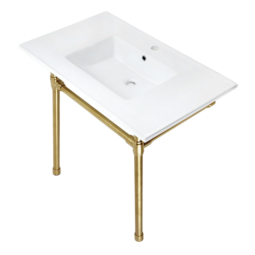 Dreyfuss 37-Inch Ceramic Console Sink with Stainless Steel Legs (1-Hole)