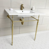 Edwardian 37-Inch Ceramic Console Sink with Brass Legs (1-Hole)