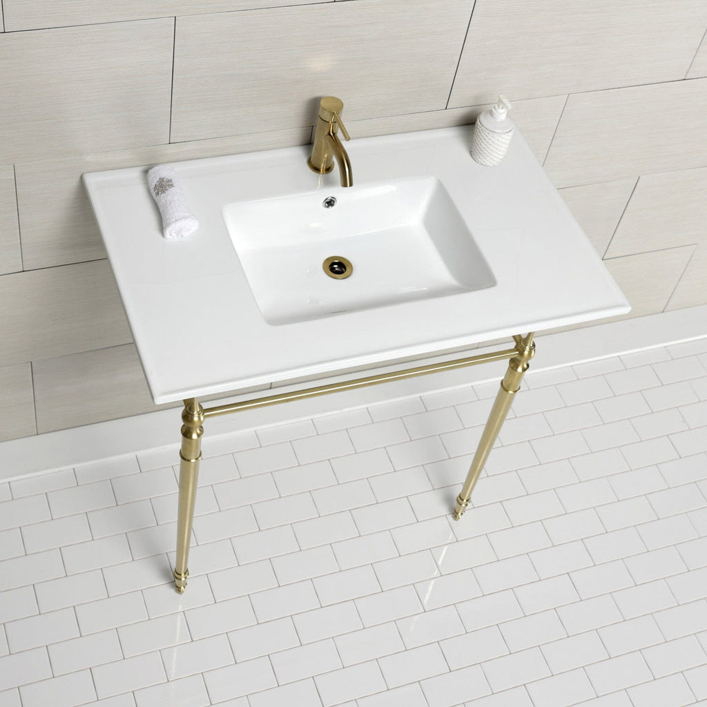 Edwardian 37-Inch Ceramic Console Sink with Brass Legs (1-Hole)