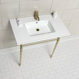 Edwardian 37-Inch Ceramic Console Sink with Brass Legs (1-Hole)