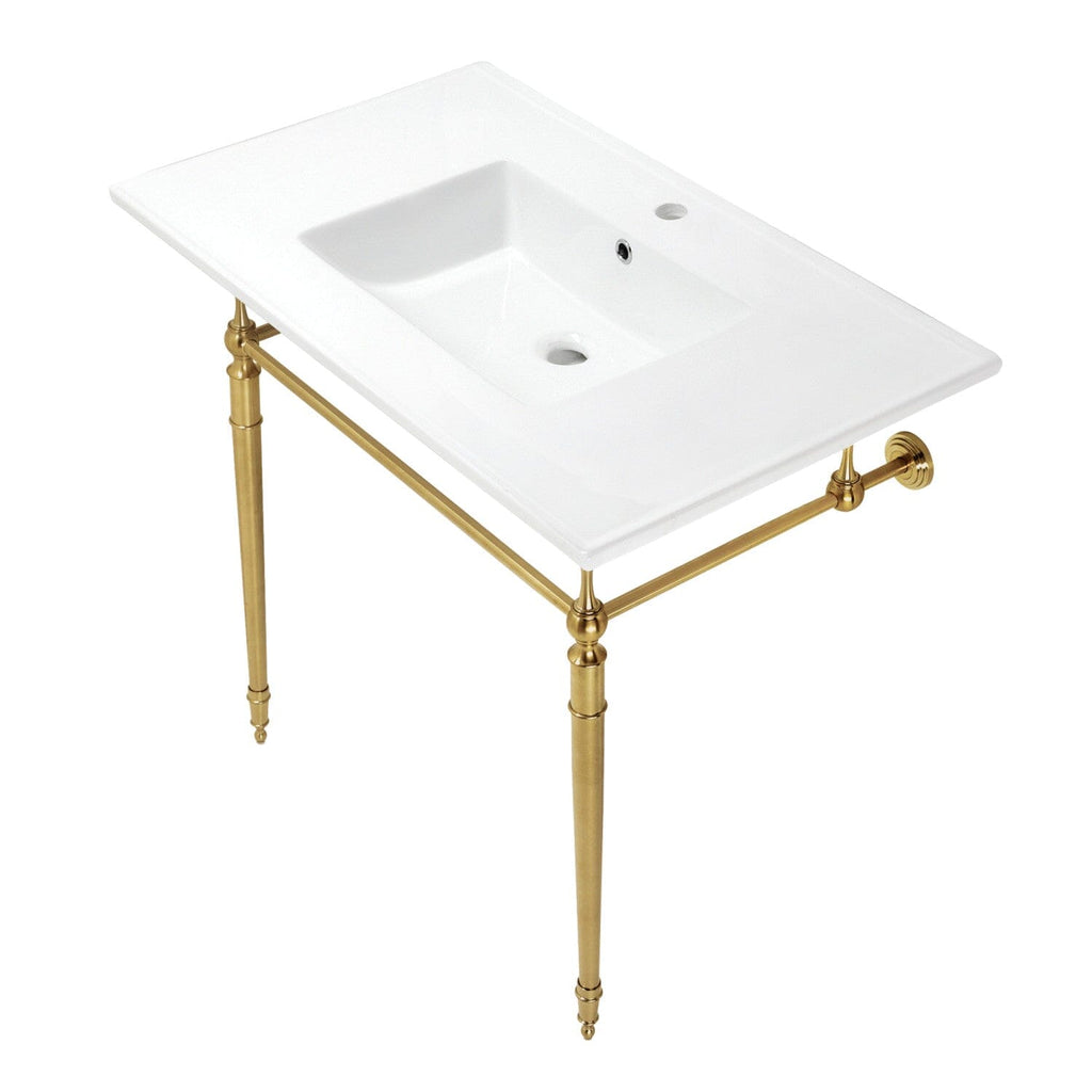 Edwardian 37-Inch Ceramic Console Sink with Brass Legs (1-Hole)