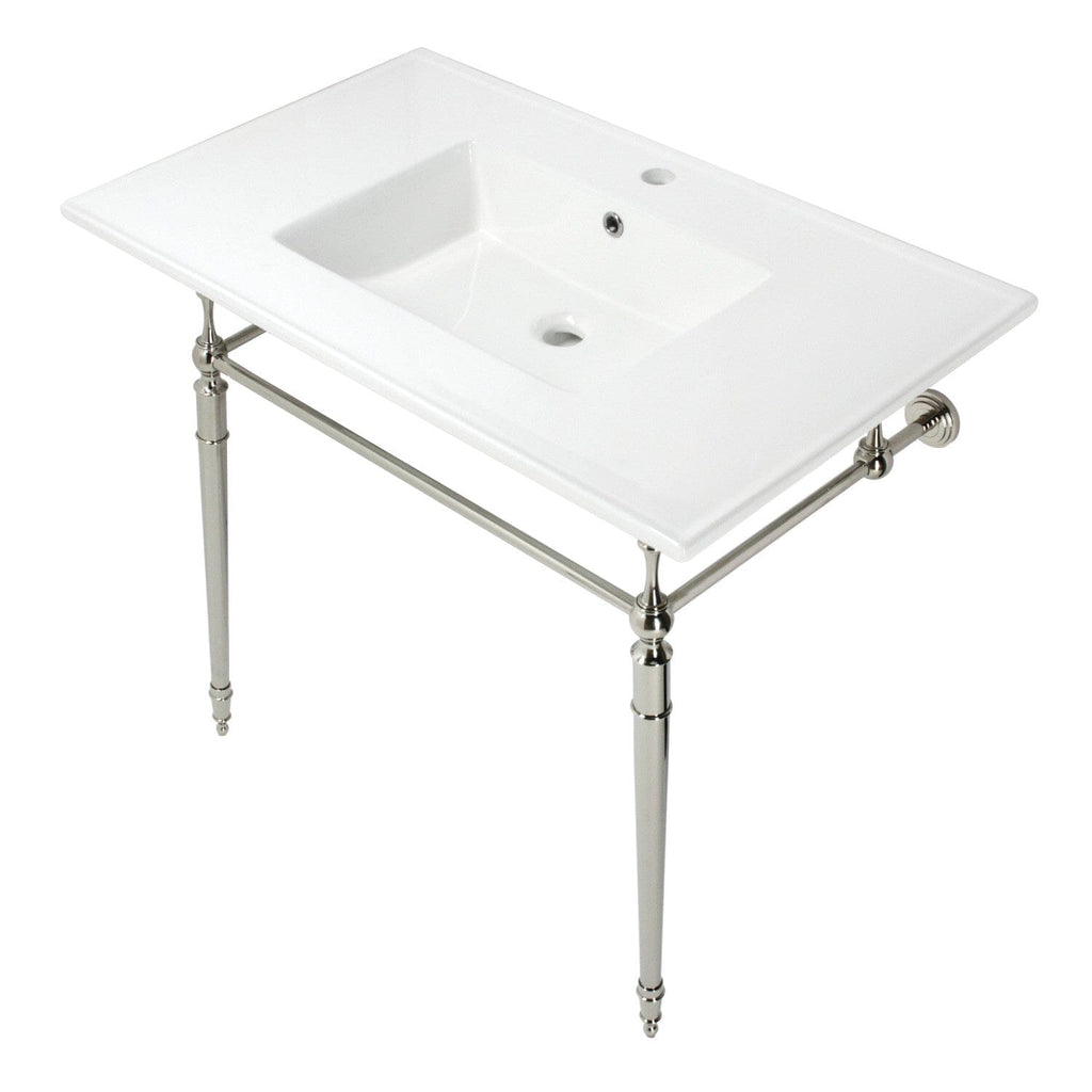 Edwardian 37-Inch Ceramic Console Sink with Brass Legs (1-Hole)