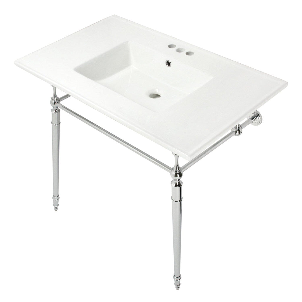 Edwardian 37-Inch Ceramic Console Sink with Brass Legs (4-Inch, 3-Hole)