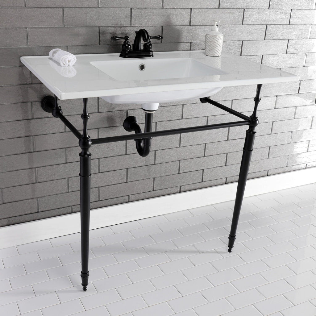 Edwardian 37-Inch Ceramic Console Sink with Brass Legs (4-Inch, 3-Hole)