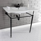 Edwardian 37-Inch Ceramic Console Sink with Brass Legs (4-Inch, 3-Hole)