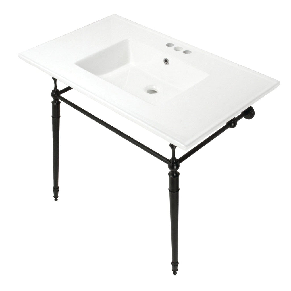 Edwardian 37-Inch Ceramic Console Sink with Brass Legs (4-Inch, 3-Hole)