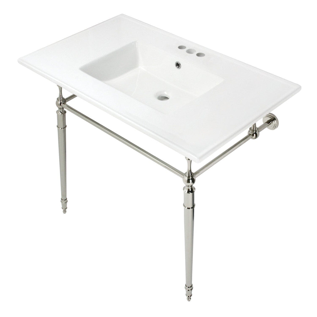 Edwardian 37-Inch Ceramic Console Sink with Brass Legs (4-Inch, 3-Hole)