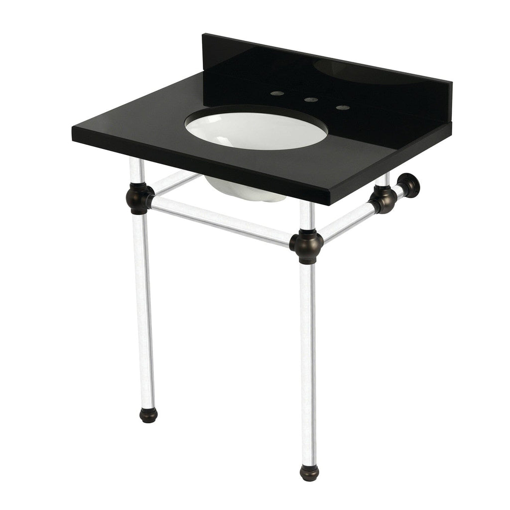 Templeton 30-Inch Black Granite Console Sink with Acrylic Legs (8-Inch, 3-Hole)