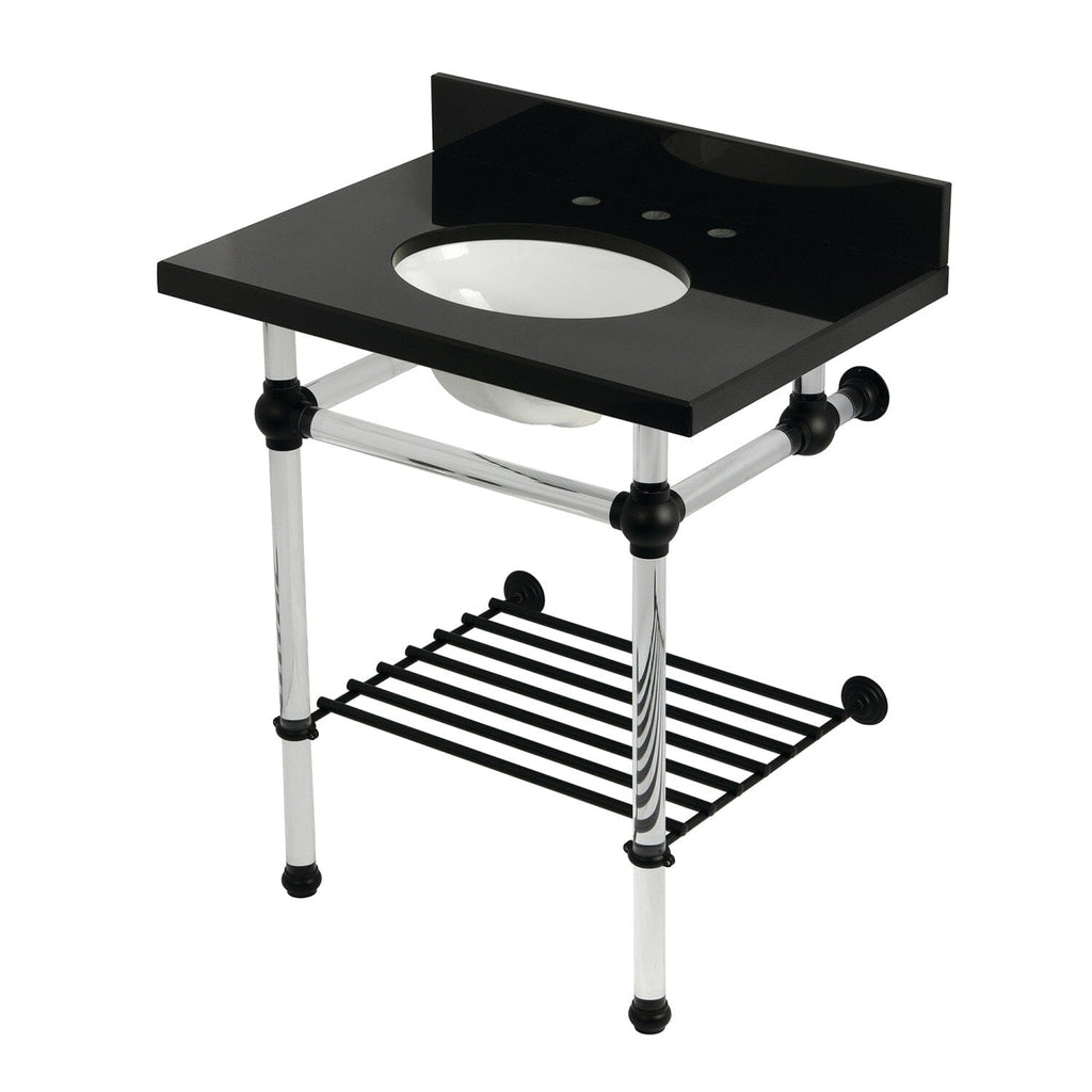 Templeton 30-Inch Black Granite Console Sink with Acrylic Legs and Shelf (8-Inch, 3-Hole)