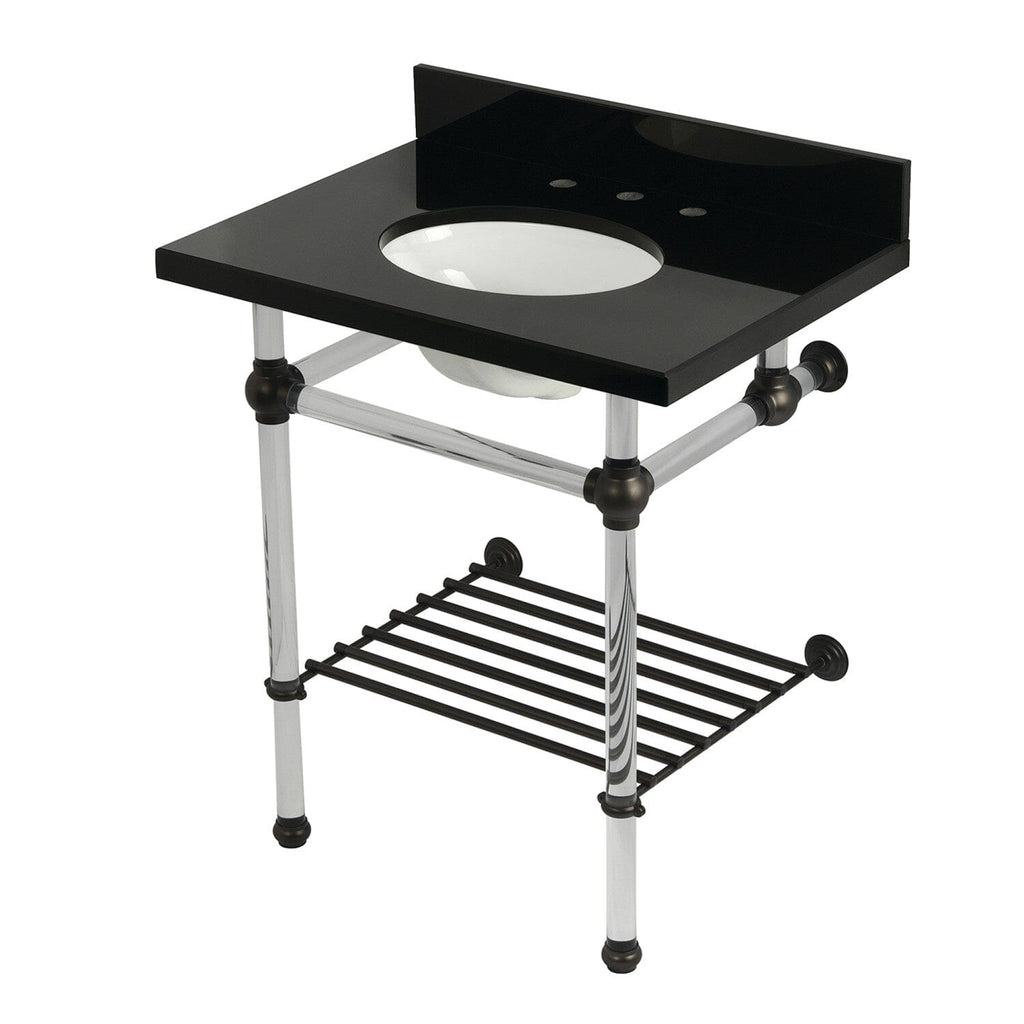 Templeton 30-Inch Black Granite Console Sink with Acrylic Legs and Shelf (8-Inch, 3-Hole)